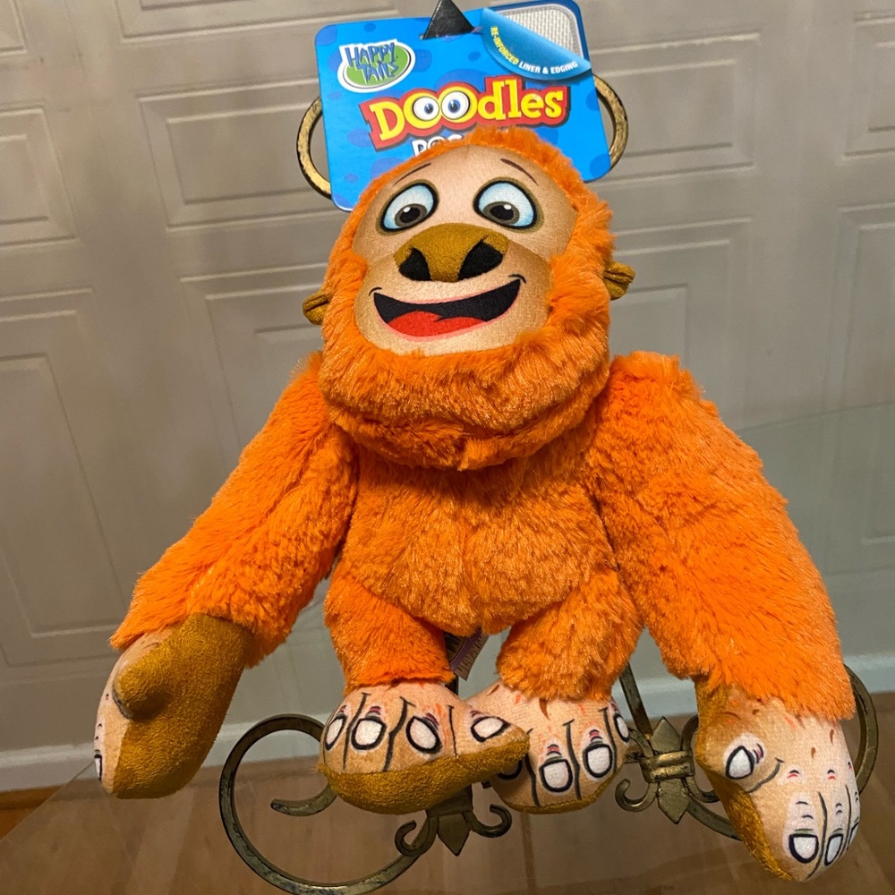 Happy Tails Doodles Double-Stitched  Orangutan Plush Reinforced Toy Dog 9.5”